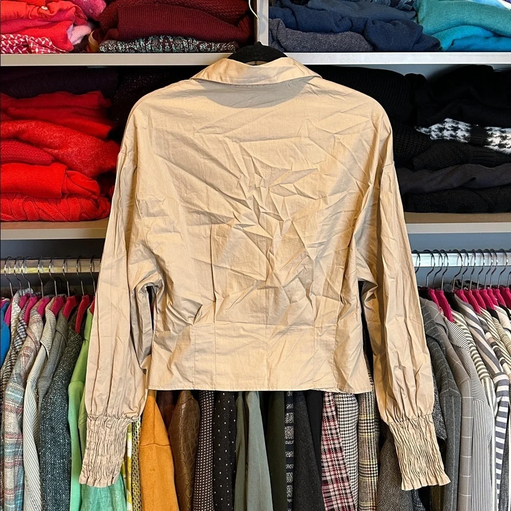 HYFVE oversized tapered tan long sleeve button down shirt size M NWOT